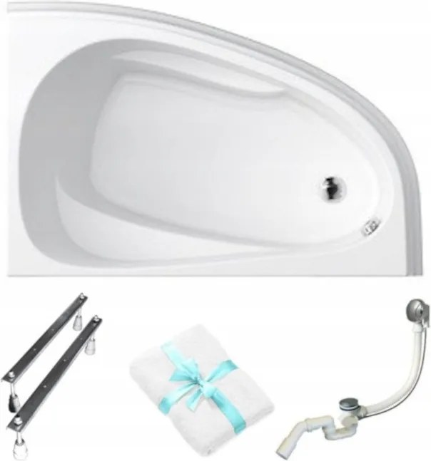 Aszimmetrikus kád Cersanit Joanna New 140x90 Jobb láb szifon törölköző