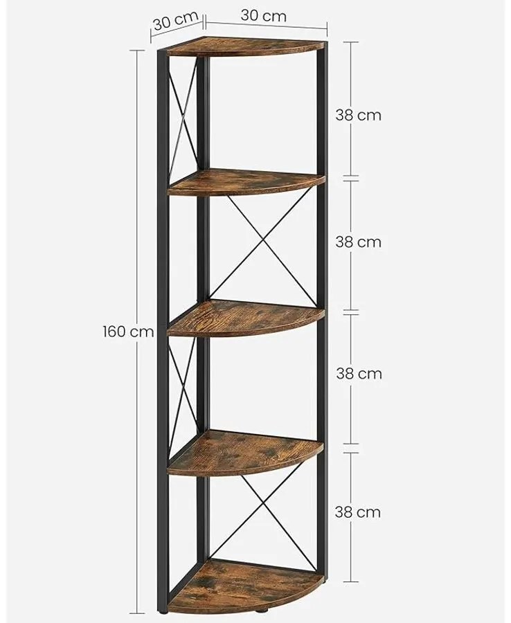 VASAGLE 5 szintes sarokpolc 160x30x30 cm barna és fekete színben