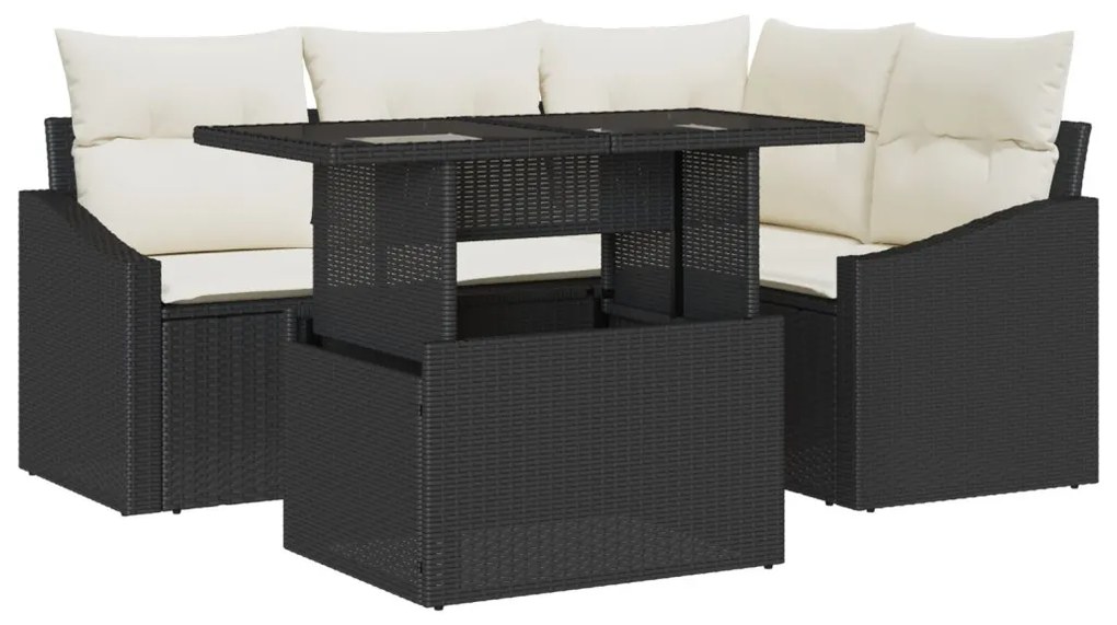Kerti Kanapé Szett 5 darabos szett Fekete Rattan