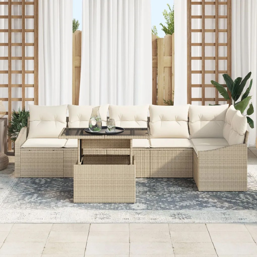 Kerti Kanapé Szett 7 pcs Beige és krém 100 x 55 x 73 cm