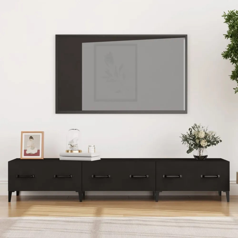 fekete szerelt fa TV-szekrény 150 x 34,5 x 30 cm