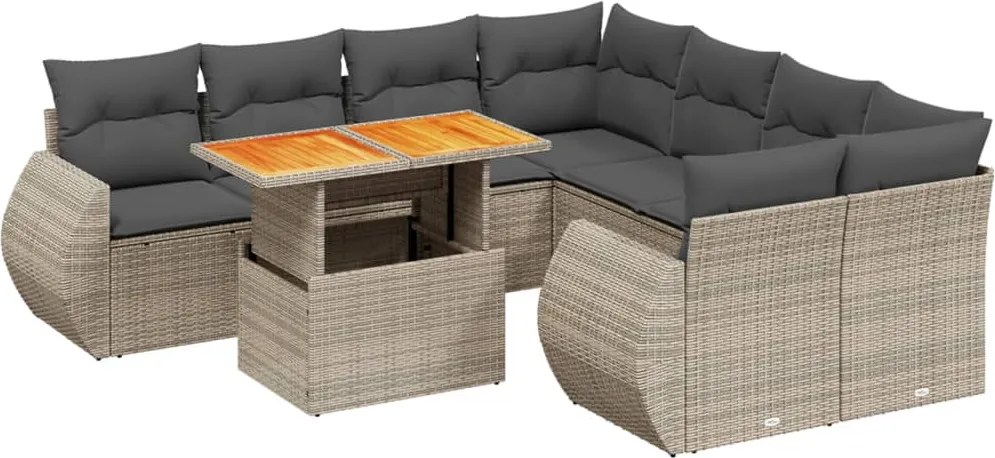 vidaXL 9 részes szürke polyrattan kerti ülőgarnitúra párnákkal