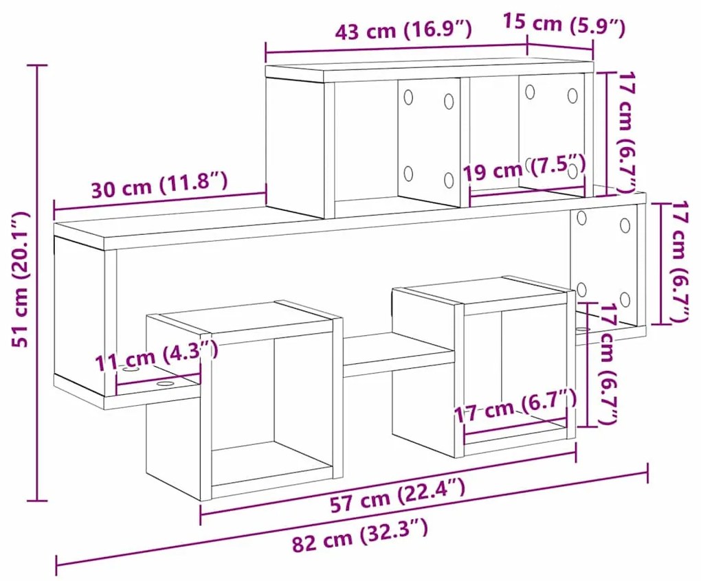Falpolc polcokkal tárolóval Musta tammi 82 x 15 x 51 cm Faanyag