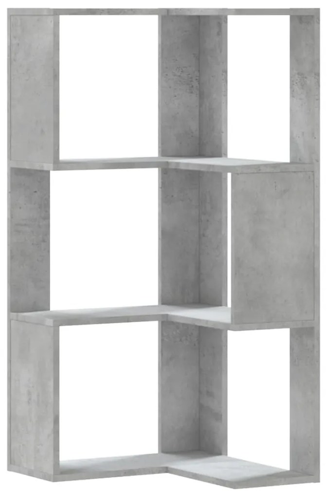 3 szintes betonszürke szerelt fa sarok könyvespolc 50x50x102 cm