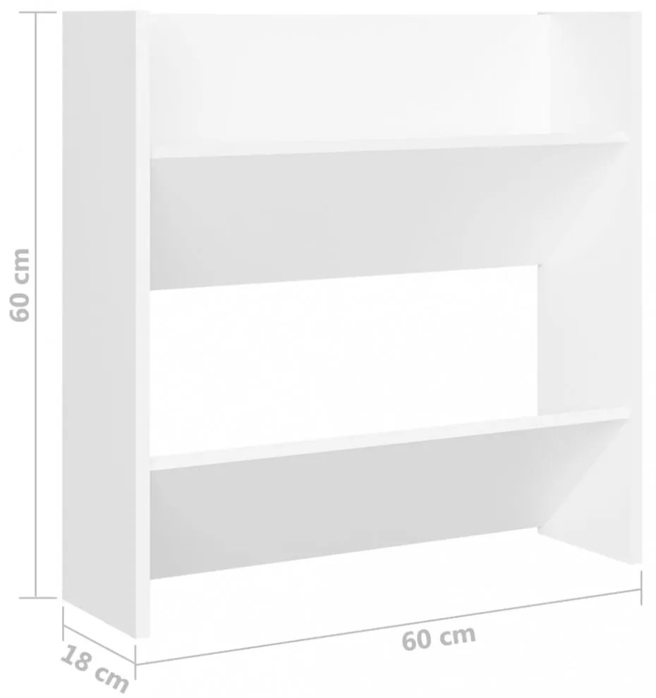 4 db fehér szerelt fa fali cipősszekrény 60 x 18 x 60 cm