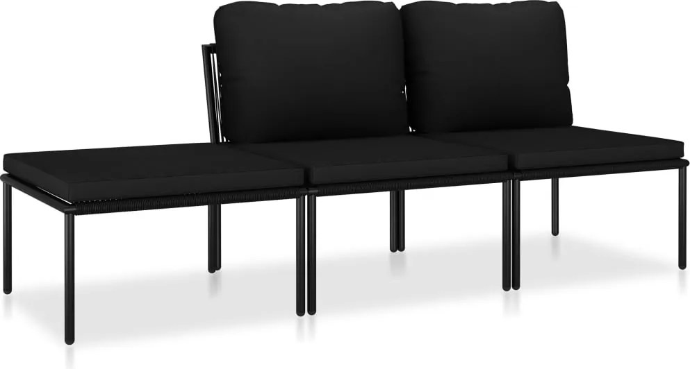 vidaXL 3 részes fekete PVC kerti ülőgarnitúra párnákkal