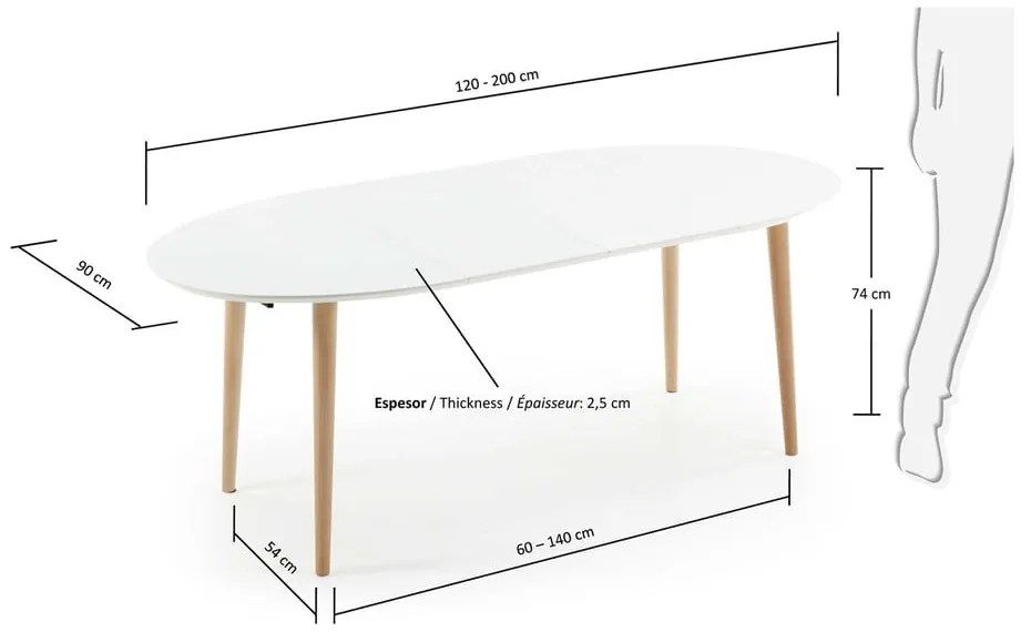 Fehér bővíthető étkezőasztal fehér asztallappal 90x120 cm Oqui – Kave Home