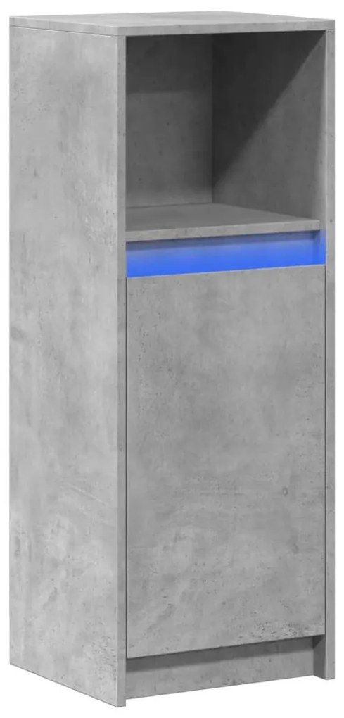 betonszürke szerelt fa tálalószekrény LED-del 38 x 34 x 100 cm