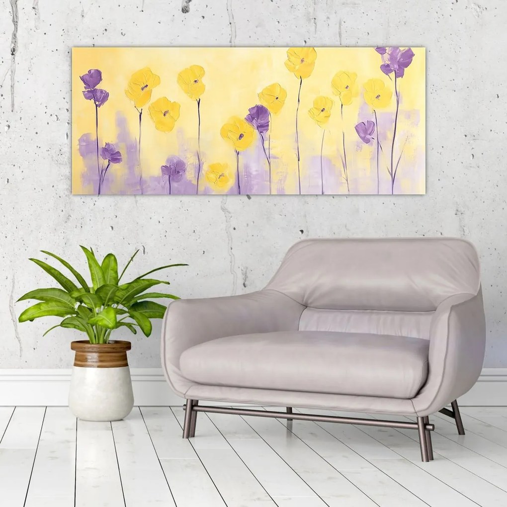 Kép - Lila és sárga virágok (120x50 cm)