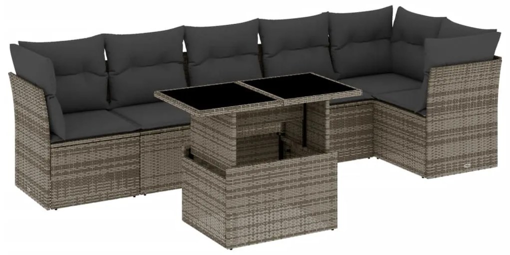 7 részes szürke polyrattan kerti ülőgarnitúra párnákkal