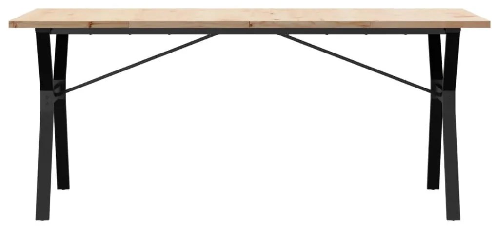 Tömör fenyőfa és acél étkezőasztal Y-vázzal 180x90x75,5 cm