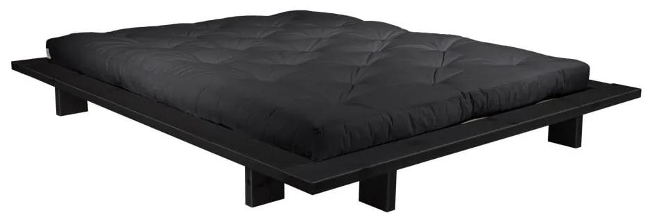 Japan Comfort Mat Black/Black borovi fenyőfa franciaágy matraccal, 160 x 200 cm - Karup Design