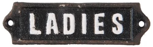 Öntöttvas ajtótábla "Ladies" felirattal, 12x1x3cm