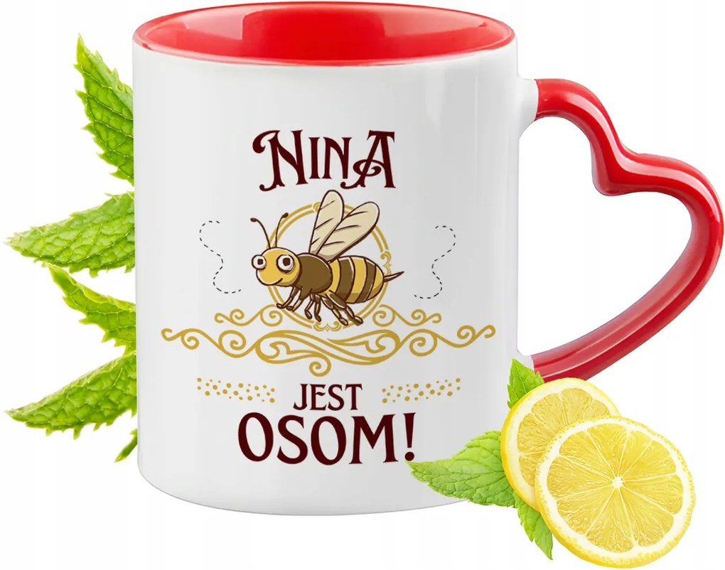 Nina Piros Bögre Szív Alakú Füllel Ajándék Nyomtatott