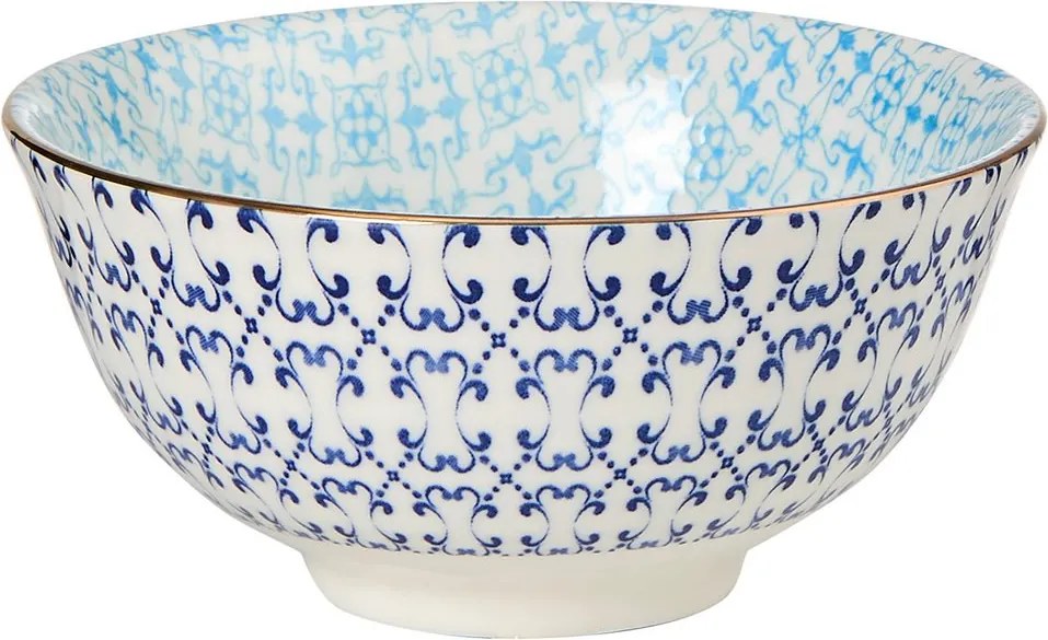 ORNAMENTS tálka 240 ml, kék-fehér arany szegéllyel