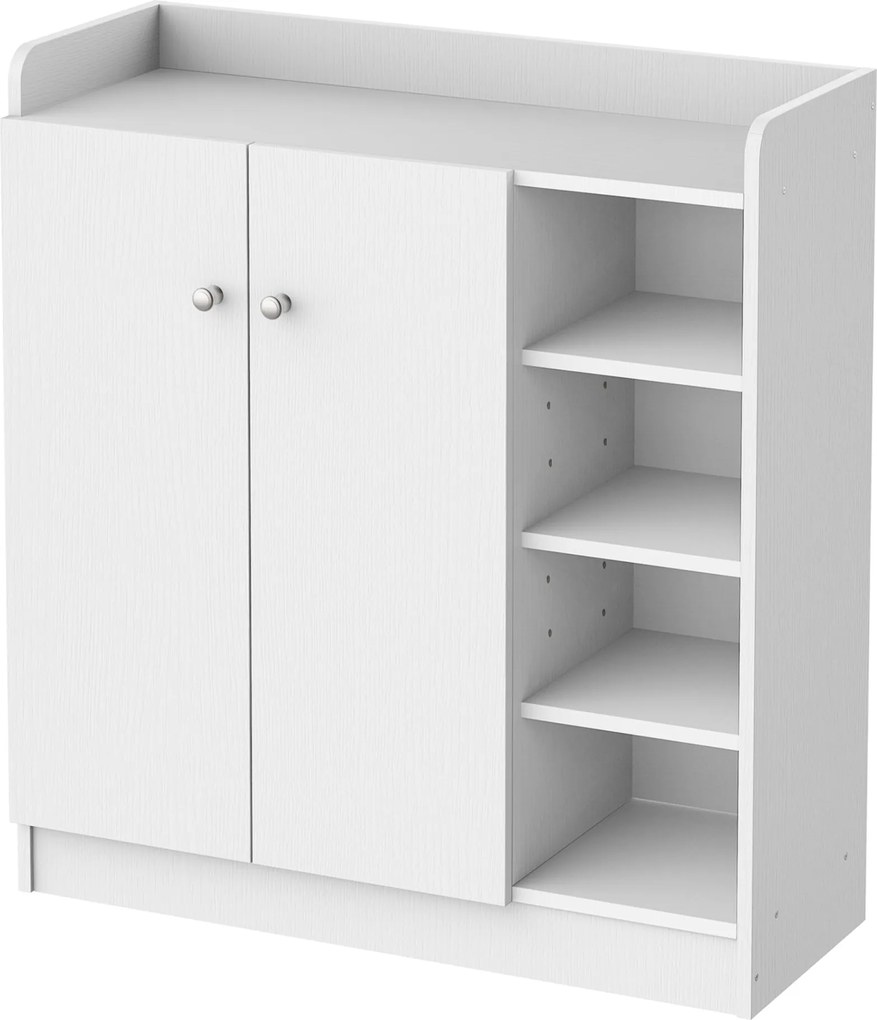 HOMCOM Cipőtároló Szekrény Cipőtartó Szekrény Dresser Előszobai Szekrény Magas Szekrény Polc 2 Ajtó 4 Rekesz Fehér 83 x 30 x 90 cm | Aosom