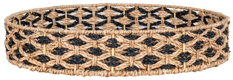 Nerja fonott tálca, tengerifű, fekete-natúr, 38 cm