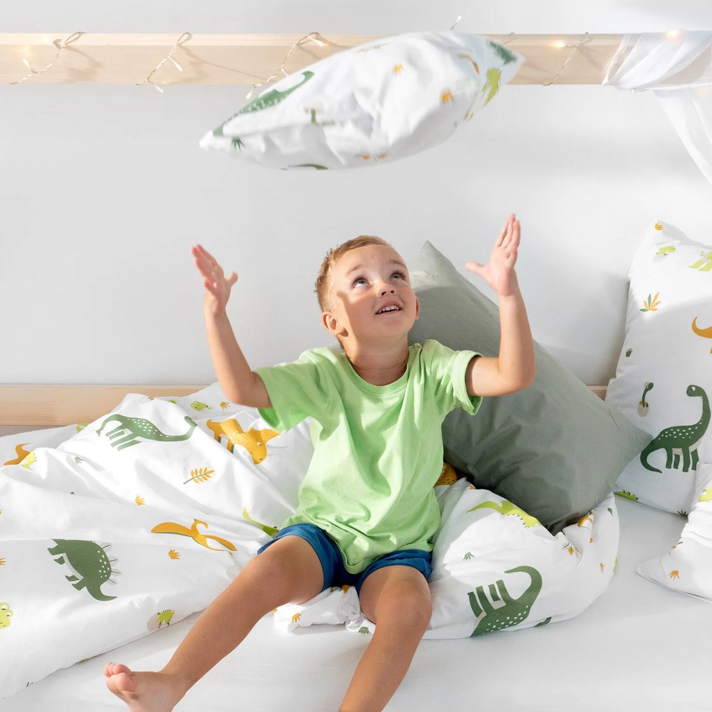 Goldea gyermek pamut ágyneműhuzat - dinoszauruszos kalandok 140 x 200 és 70 x 90 cm