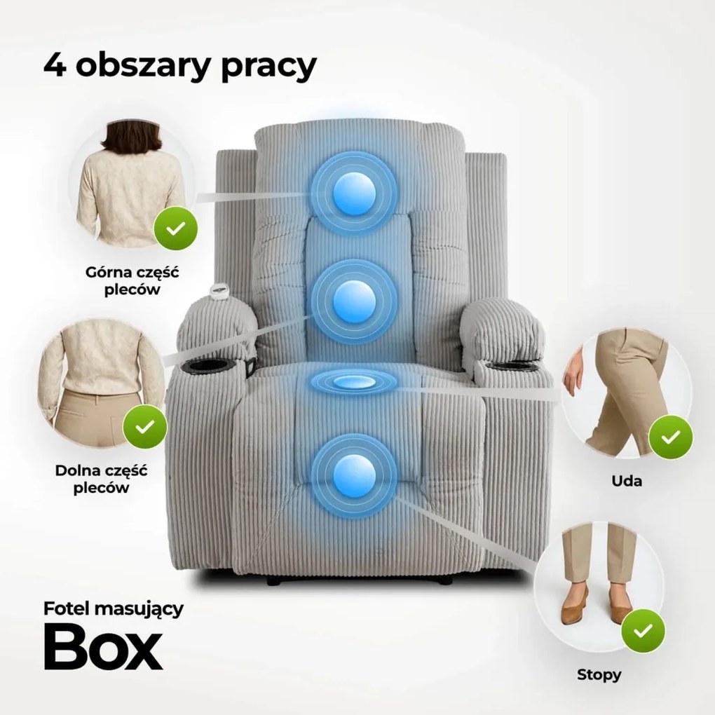 BOX szürke bordázott szövet dönthető masszázsfotel