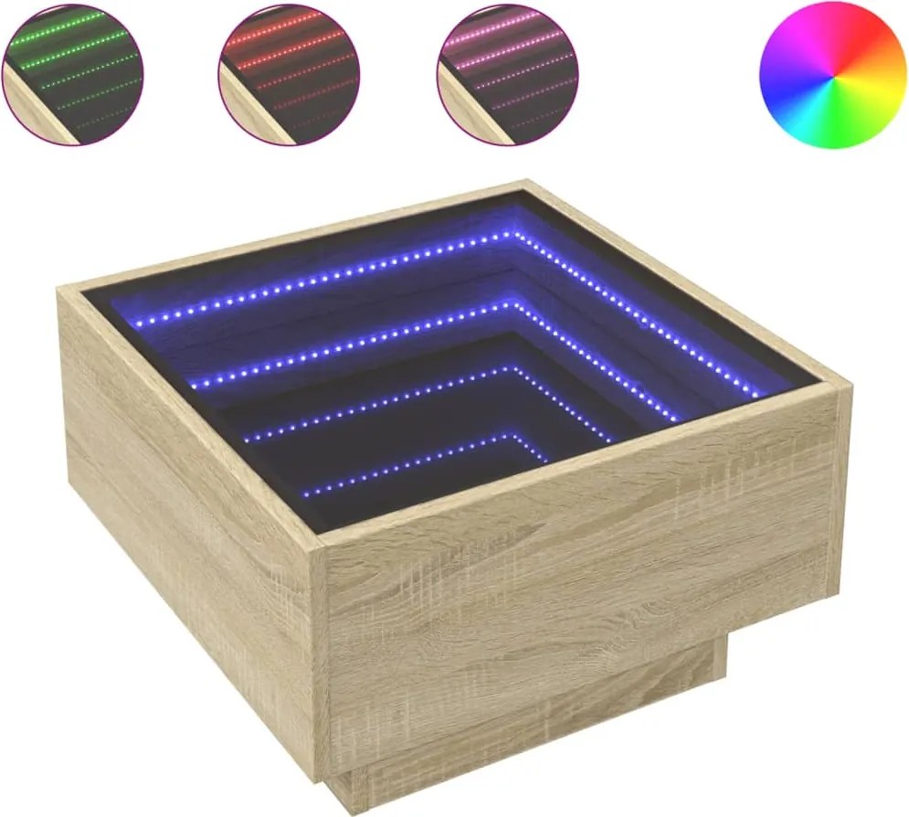 vidaXL sonoma tölgy szerelt fa dohányzóasztal LED-del 50 x 50 x 30 cm