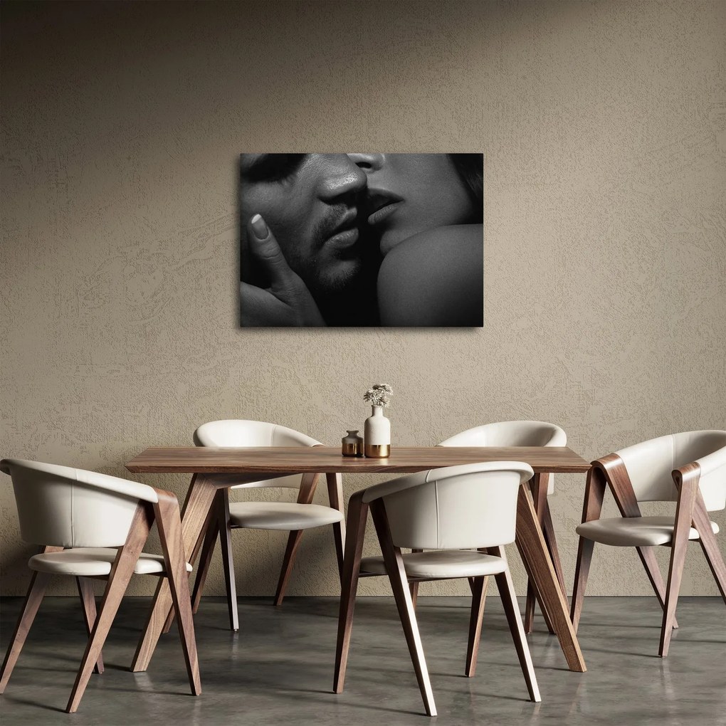 Kép - Csók, fekete-fehér fotó (70x50 cm)
