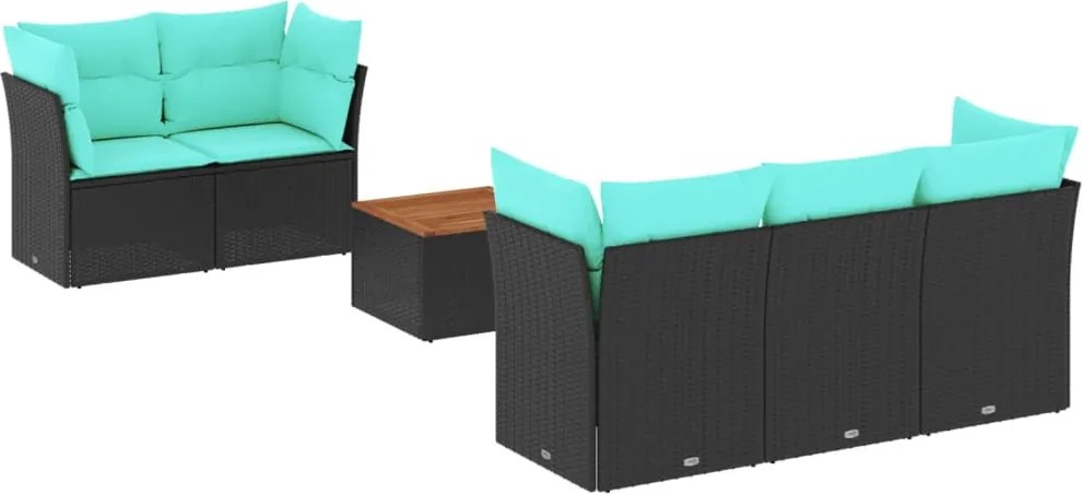 vidaXL 6 részes fekete polyrattan kerti ülőgarnitúra párnával