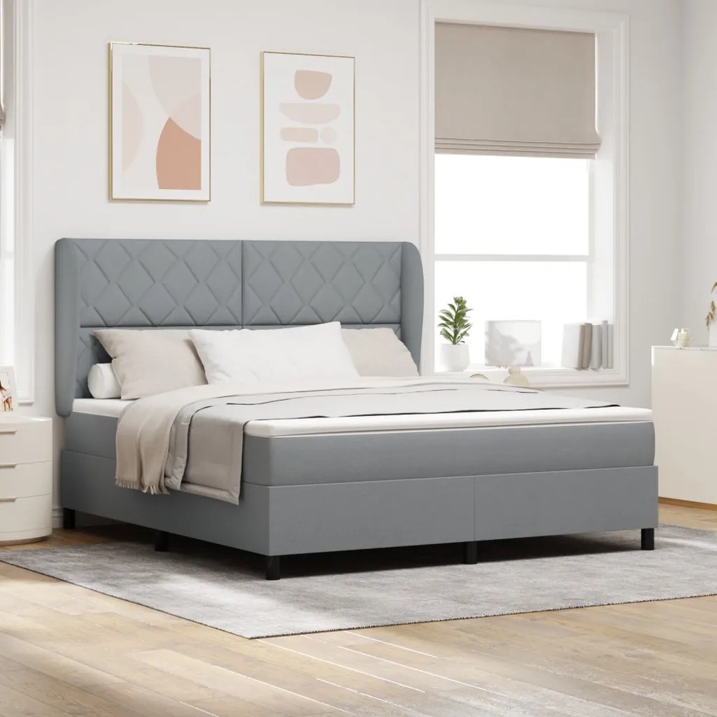 Boxspring Ágy Matraccal - Világosszürke, 180x200 cm, Anyag