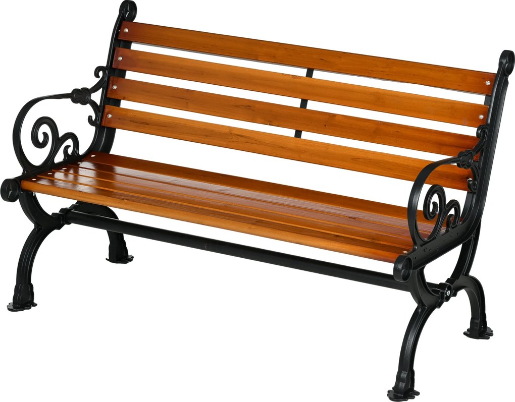 Outsunny Kerti Pad, Park Pad, Két Személyes Pad Karfával, Kerthez, Erkélyhez, Időjárásálló, Fa, 120 x 64 x 79 cm, Teak | Aosom