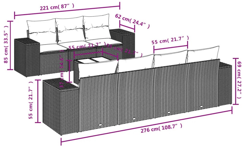 8 részes barna polyrattan kerti ülőgarnitúra párnákkal