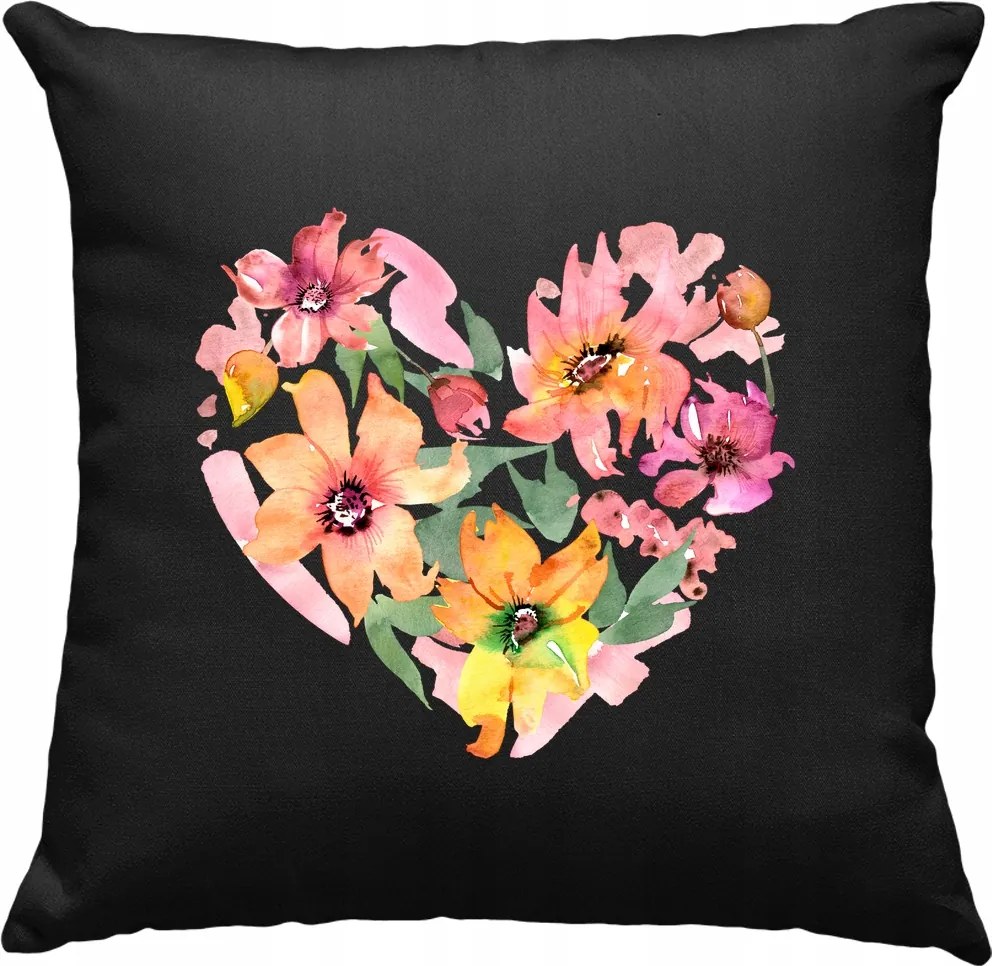 Virágos szív párna Art fekete