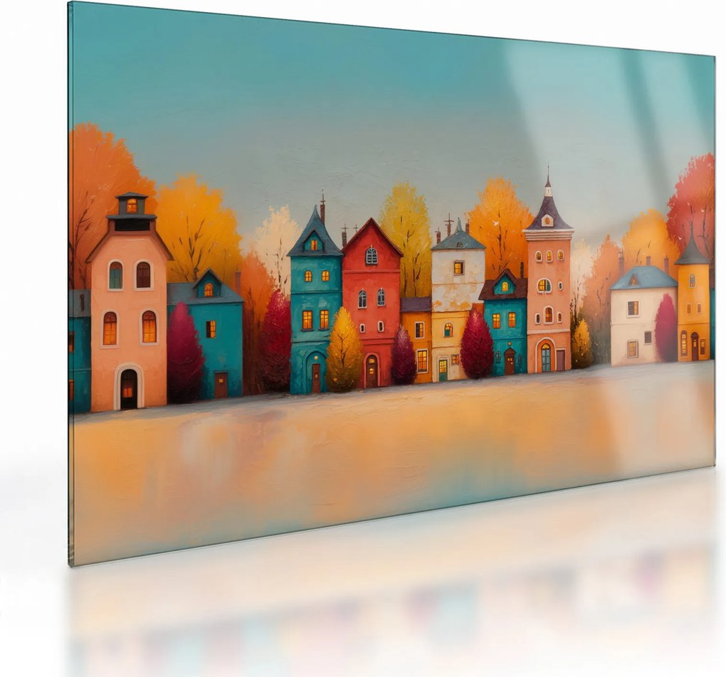 Üveg kép - Őszi falu (70x50 cm)