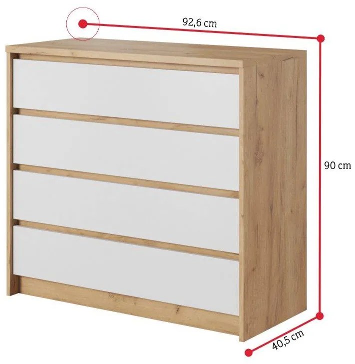 LOXEN komód, 92,6x90x40,5, fehér/tölgy kraft arany