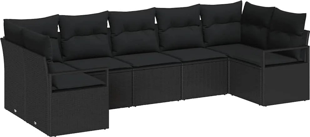 vidaXL Kerti Kanapé Szett párnával tárolóval 7 pcs Fekete polirattan
