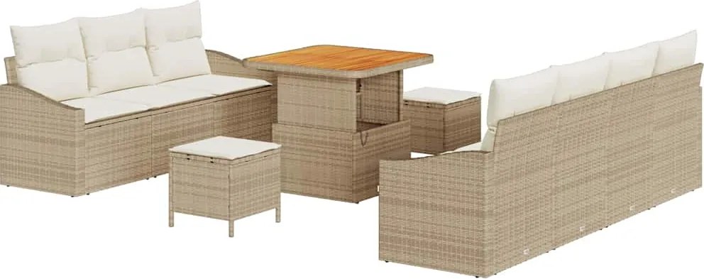 vidaXL Kerti Kanapé Szett párnával tárolóval 10 pcs Beige és krém