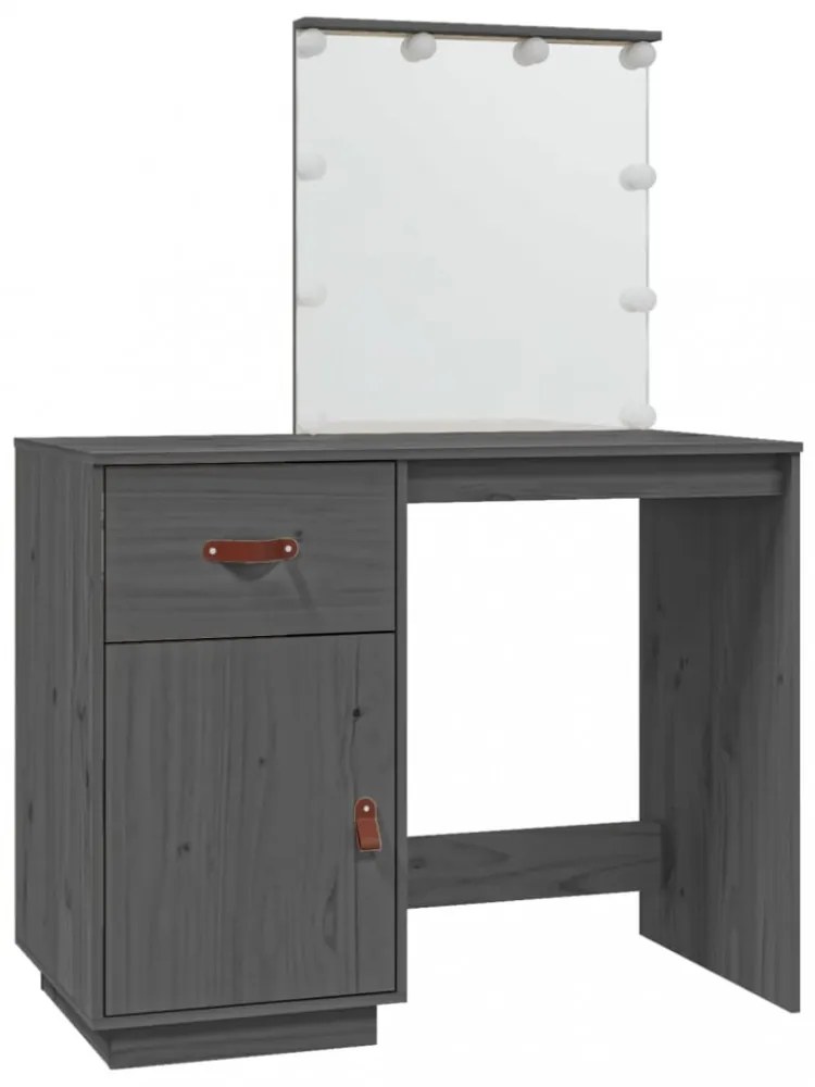 szürke tömör fenyőfa fésülködőasztal LED-del 95 x 50 x 133,5 cm