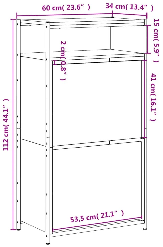 fekete szerelt fa cipőszekrény 60x34x112 cm