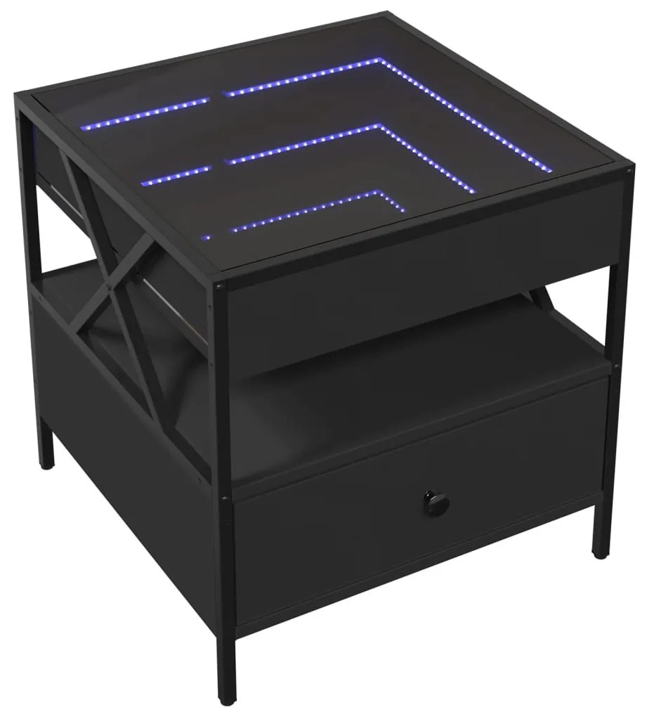 Fekete végtelen hatású LED-es dohányzóasztal 50 x 50 x 51 cm