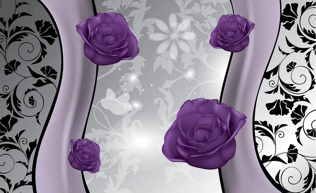 Flizelin fotótapéta Lila rózsák Elegancia a nappaliba 254x184 +ragasztó