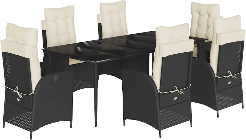 vidaXL 7 részes fekete polyrattan kerti étkezőgarnitúra párnával