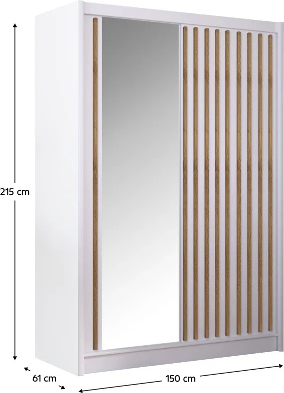 Tolóajtós szekrény, fehér/craft tölgy, 150x215 cm, LADDER