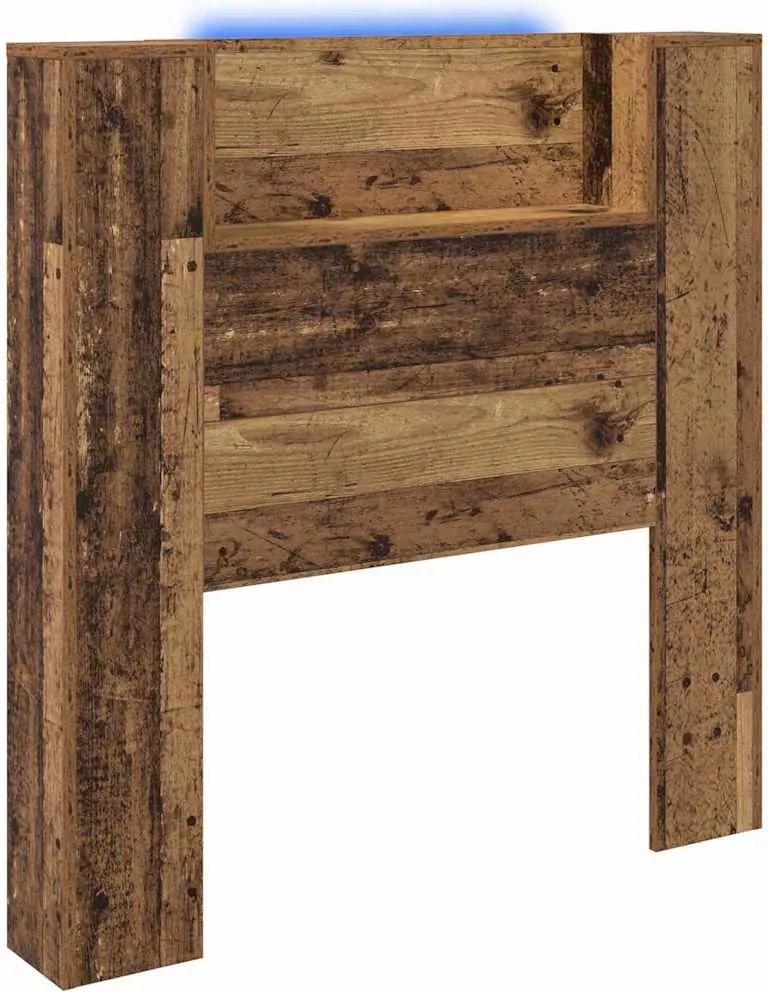 vidaXL Fejtámla LED -es lámpákkal Öreg fa 100 x 15 x 103,5 cm Faanyag