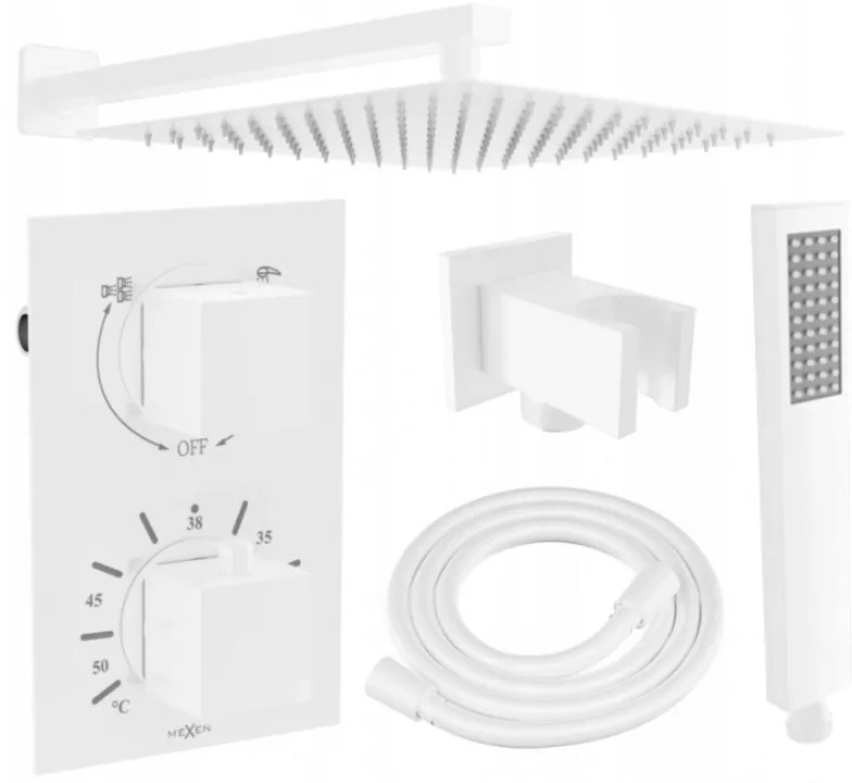 Mexen Cube DR02 beépíthető zuhany szett z fejzuhany 25 cm, Fehér - 77502DR0225-20