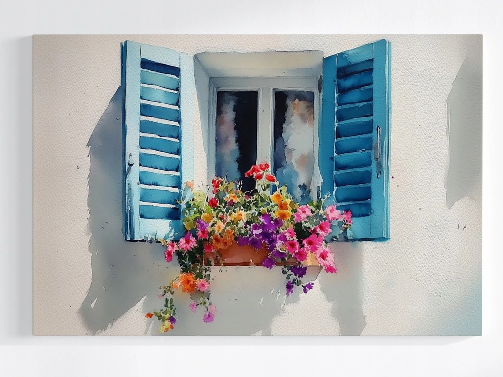 Poszter Ablak Kék Ablak Virág Dekoráció 60x40