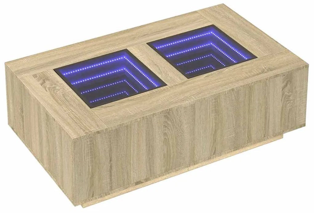 Tölgy színű végtelen hatású LED-es dohányzóasztal 116x69x40 cm