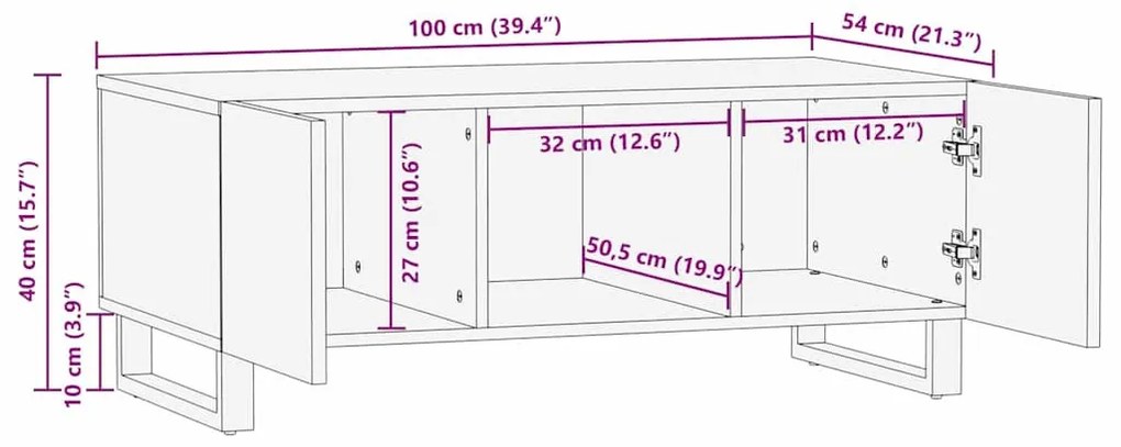 Dohányzóasztal Fehér, Fekete 100 x 54 x 40 cm tömör mangófa