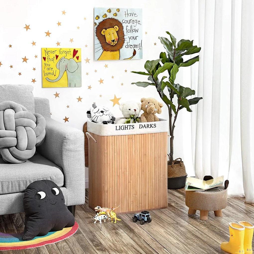 Szennyestartó, XXL bambusz szennyeskosár 2x50L, natúr