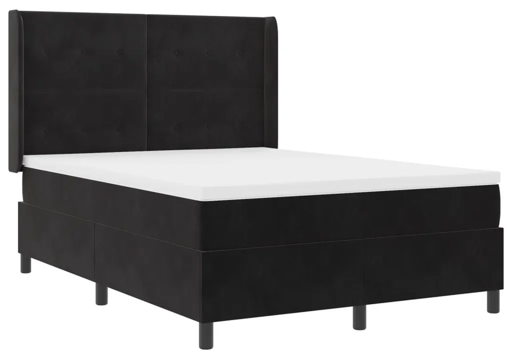 Boxspring Ágy Matrac & LED Fekete 140x200 cm Bársony