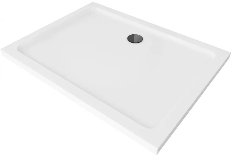 Mexen Flat téglalap alakú slim zuhanytálca 90 x 80 cm, fehér, fekete szifon - 40108090B