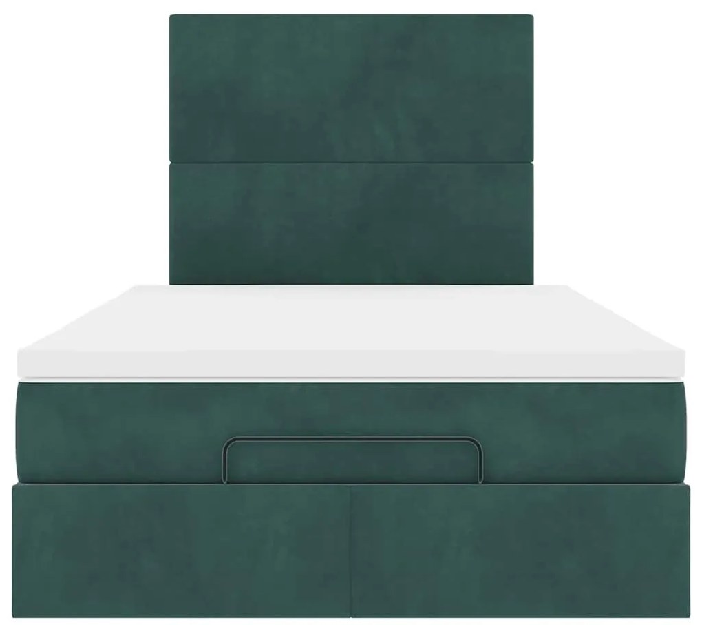 Ottomán ágykeret matracokkal sötétzöld 120x190cm bársony