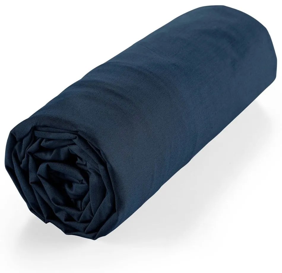 Sötétkék gumis bio pamut lepedő 180x200 cm Biolina – douceur d'intérieur
